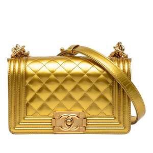 Chanel Coco Mark Matelasse Boy Chain Shoulder Bag in Gold Patent Leather for ...